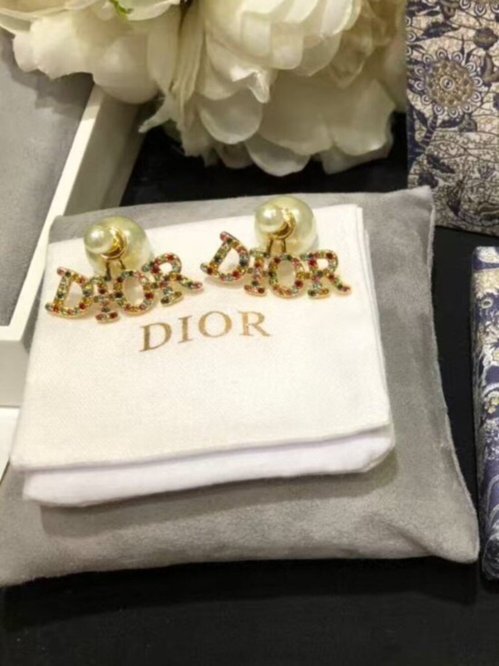 🌩️Dior Tribales Multicolor Crystal "DIOR" Logo Drop Earrings